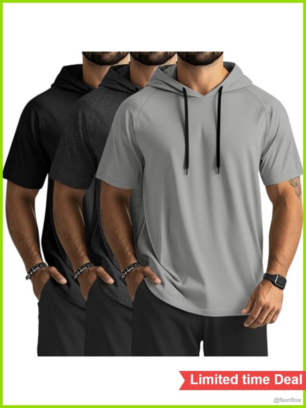 Mens Short Sleeve Workout Hoodies 3 Pack Athletic Pullover